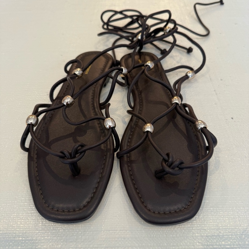 By Anthropologie Embellished Tie Up Sandals